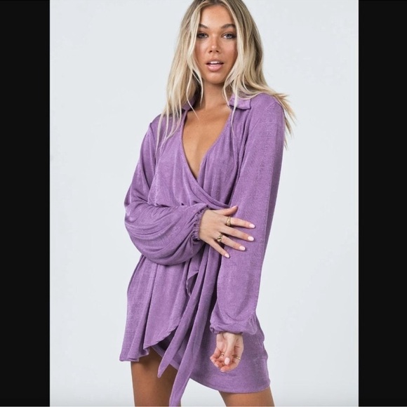 Princess Polly Purple Party Time Wrap Mini Dress - Picture 1 of 7
